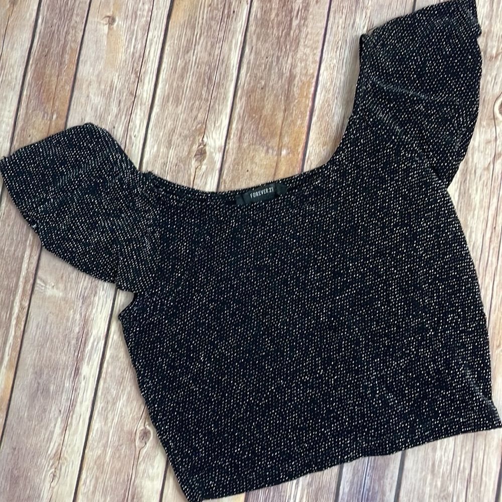 Forever 21 sparkly crop top - black - size small